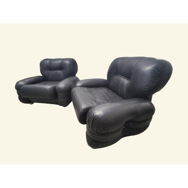 Black Black Faux Leather Sofa and Armchair Set from Adriano Piazzesi, Italy, 1970s, Set of 3 For Sale - Image 8 of 15