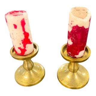 Vintage Metal Candlestick Pair For Sale