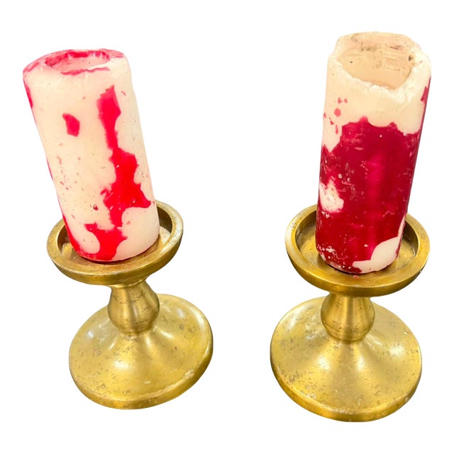 Vintage Metal Candlestick Pair For Sale