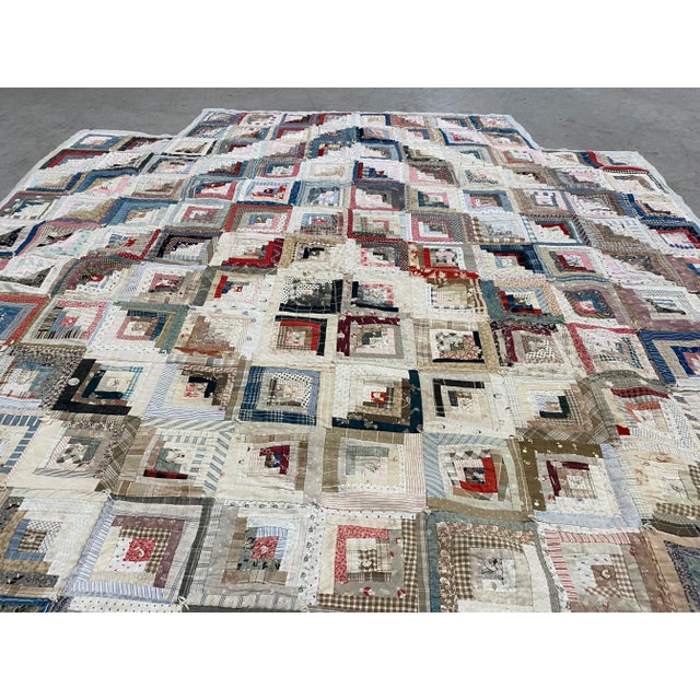 Textile 19th Century American Log Cabin Counterpane Quilt For Sale - Image 7 of 11