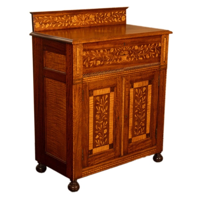 Antique 19th Century Dutch Inlaid Walnut Floral Specimen Wood Marquetry Cabinet 1860 For Sale - Image 14 of 18