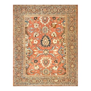 1900s Salmon Rustic Large Scale Tribal Antique Persian Sultanabad Rug 9'4"x 11'7" Handknotted Wool Carpet For Sale