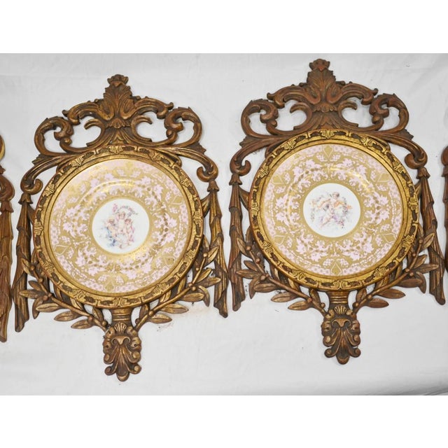 2000 - 2009 Porcelain Cherub Plates with Gilt Frames, Set of 2 For Sale - Image 5 of 13