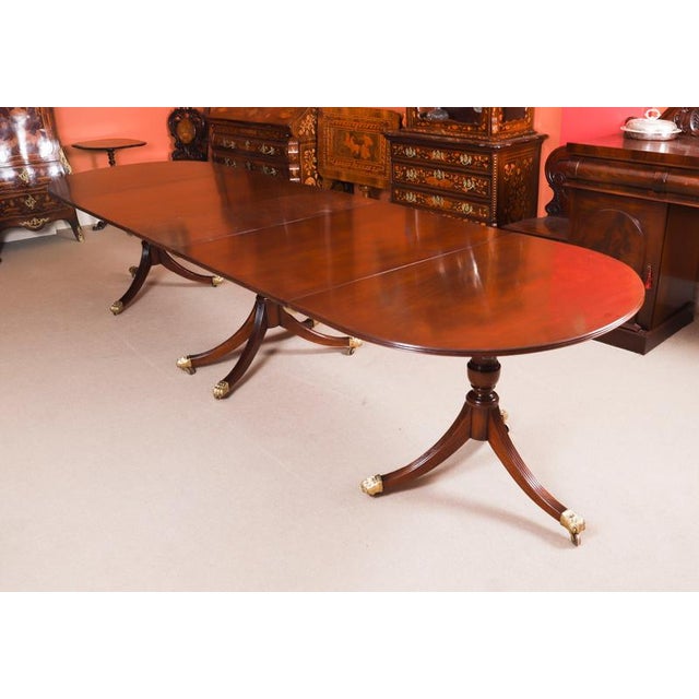 Brown Antique Regency Revival 3-Pillar Dining Table and Shield Back Chairs, 1900s, Set of 13 For Sale - Image 8 of 15