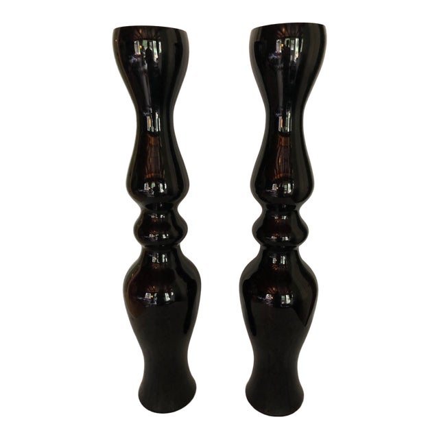 Handblown Black Modern Large Bubble Glass Vases A Pair Chairish