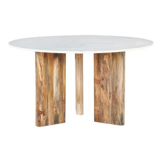 Matthew Izzo Home Essence Round Dining Table With Pine Base and White Marble Top For Sale
