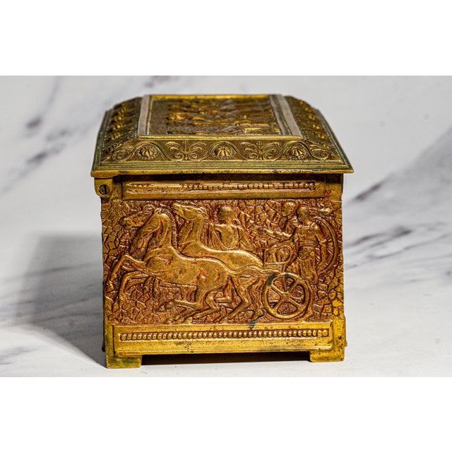 Figural Relief Neoclassical Heavy Metal Keepsake Antique Box Jewelry Casket Grand Tour Decor Style Home Decor For Sale - Image 11 of 14