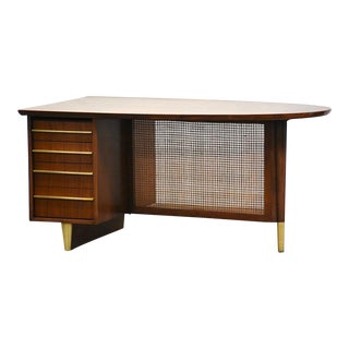 Walnut, Brass and Cane Desk For Sale