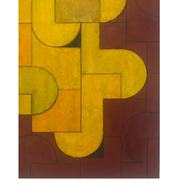 2020s Contemporary Geometric, Abstract Oil and Cold, Wax Painting, Deep, Red, Bright Yellow by Stephen Cimini For Sale - Image 5 of 6