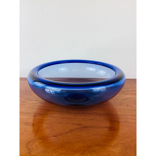 Blue Vintage Mid-Century Modern Blue Holmegaard Glass Bowl For Sale - Image 8 of 11