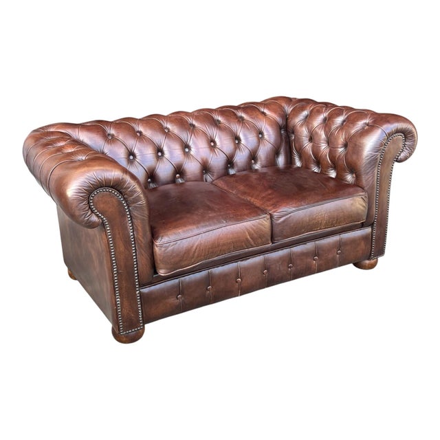 English Love Seat Vintage Chesterfield Leather For Sale - Image 14 of 16