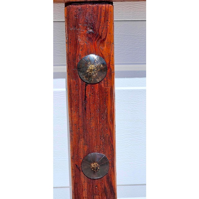 Brown Rustic Handcrafted Oak Wall Cross With Decorative Clavos For Sale - Image 8 of 13