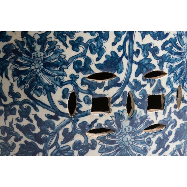 Ceramic Pair of Blue and White Porcelain Chinese Oriental Drum Garden Seat For Sale - Image 7 of 9