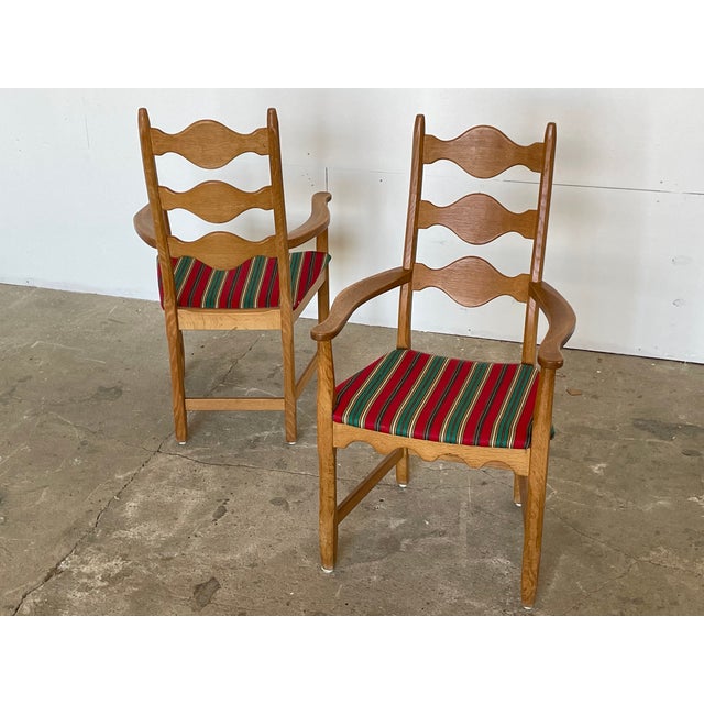 Wood Danish Modern Oak High-Back Wave Ladder Armchairs by Henning Kjærnulf, 1960s, Set of 2 For Sale - Image 7 of 10