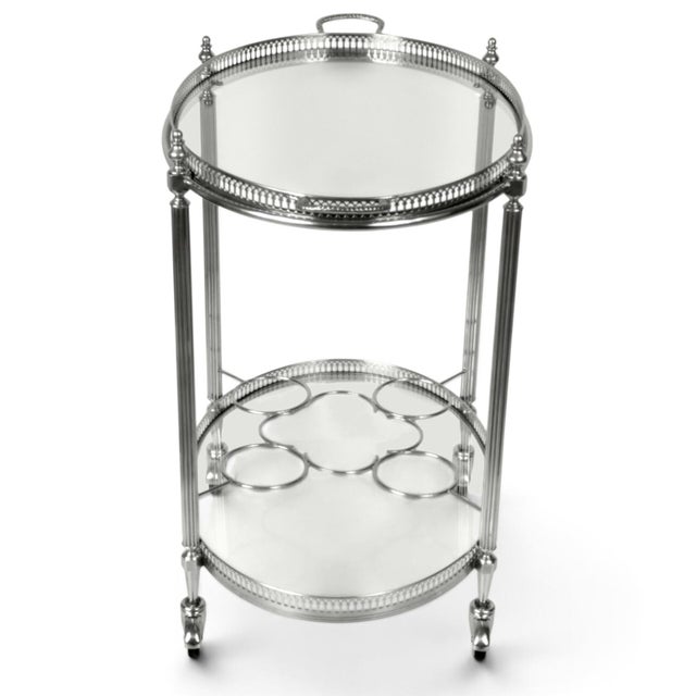 Metal Vintage French Neoclassical Chrome Plated and Brass Drinks Trolley with Serving Tray, 1950s For Sale - Image 7 of 18