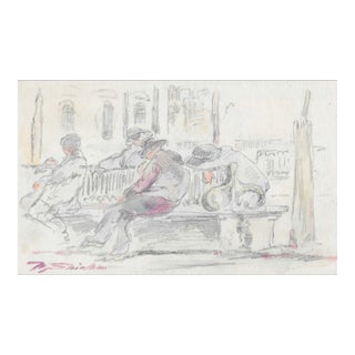 Antique Walter Shirlaw Seville Spain Plaza Scene For Sale