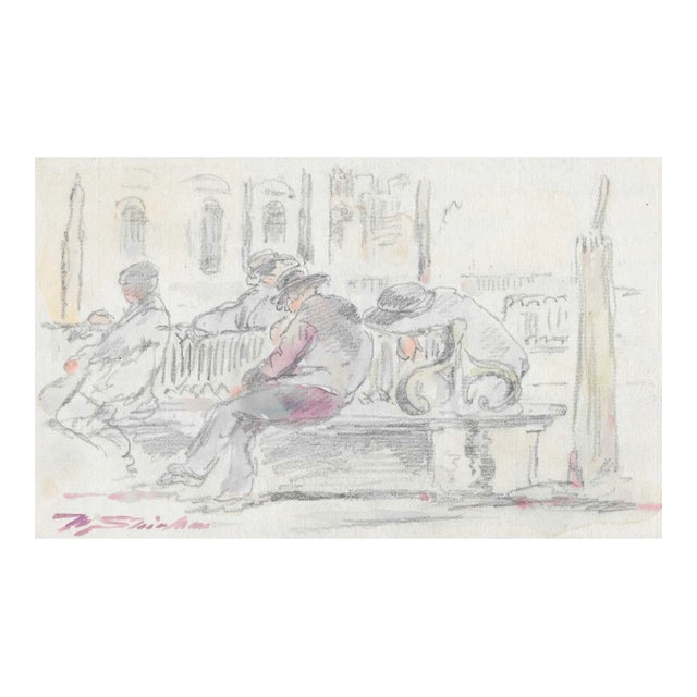 Antique Walter Shirlaw Seville Spain Plaza Scene For Sale