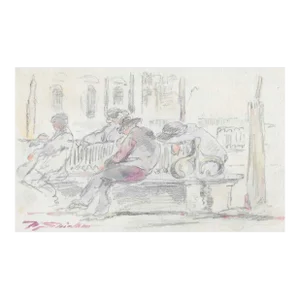 Antique Walter Shirlaw Seville Spain Plaza Scene