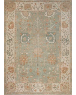 Handwoven Green Turkish Oushak Area Rug 9'2" X 12'10"