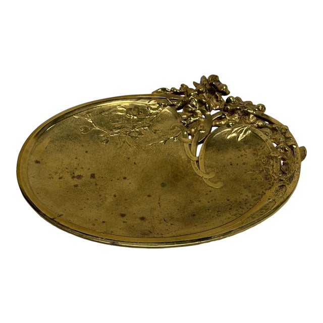 Antique Art Nouveau Brass or Bronze Trinket Tray - Signed For Sale
