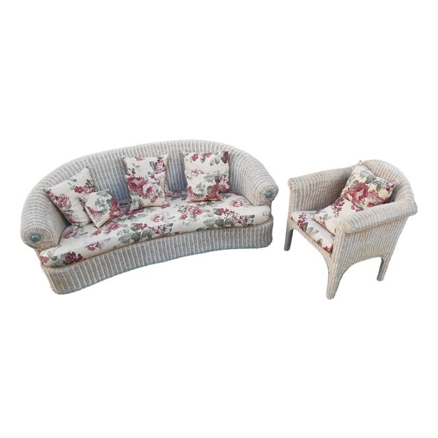 Set of Rattan Bamboo Sofa and Armchair, 1960s For Sale