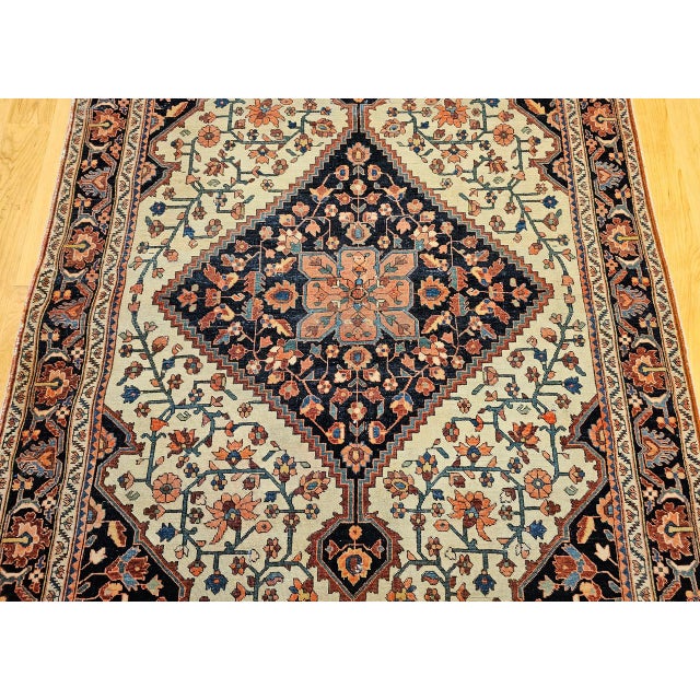 19th Century Persian Farahan Sarouk Rug, Hand-Knotted Wool, Floral Medallion Pattern, Ivory & Blue, 5x7 For Sale - Image 11 of 17