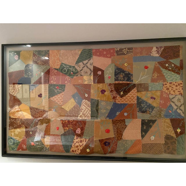 Monumental 86" W Framed Japanese Patchwork Textile (Yosegire) Crazy Quilt Style Wall Hanging For Sale In Denver - Image 6 of 7
