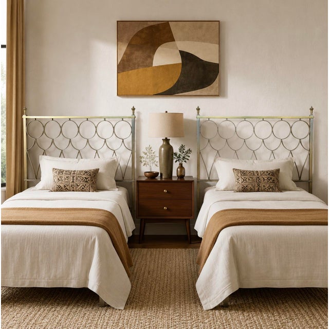 A striking pair of vintage twin-size headboards by Style-O-Kraft, dating to approximately the 1970s. Each features an airy...