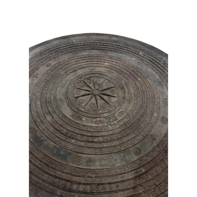 Tribal Cast Bronze Rain Drum With Elaborate Detail Patina Finish For Sale - Image 3 of 13