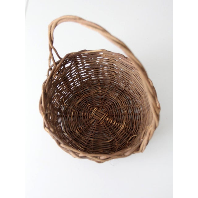 Brown Vintage Wicker Basket With Handle For Sale - Image 8 of 11