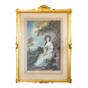 Giltwood Framed Color Mezzotint of Thomas Gainsboroughs Mrs Richard Brinsley Sheridan
