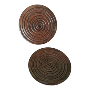 Studio Pottery Metallic Coiled Earthenware Candle Dishes- Set of 2