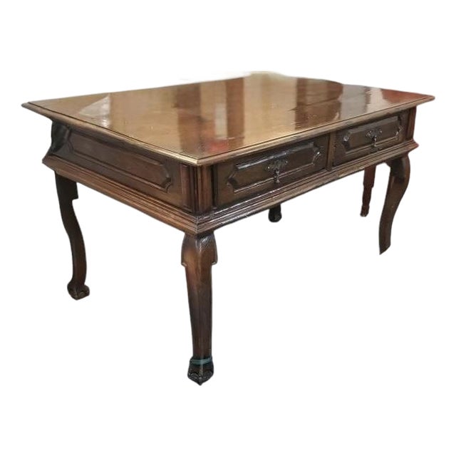 Antique Early 19c Spanish Colonial Walnut 2 Drawer Writing Table Desk For Sale