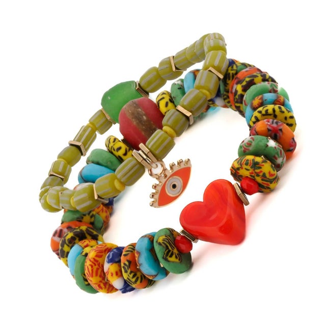 Bohemian Style Red Heart & Evil Eye Happy Bracelet Set For Sale In Miami - Image 6 of 8