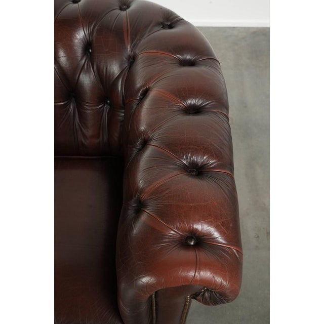 Brown English Cowhide Chesterfield Club Lounge Chair For Sale - Image 8 of 13