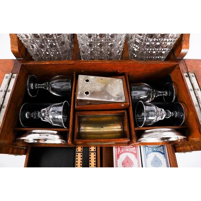 Antique Golden Oak Tantalus Dry Bar Compendium, 1800s, Set of 9 For Sale - Image 9 of 18