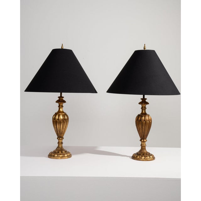 Brass Early 20th Century France Antique Brass Pair Of Brass Urn Table Lamps For Sale - Image 8 of 11