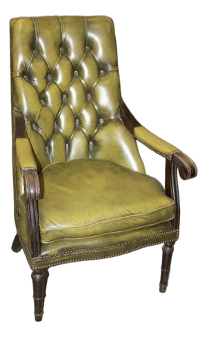 Olive Green Tufted Leather Chesterfield Library Chair, 1970s