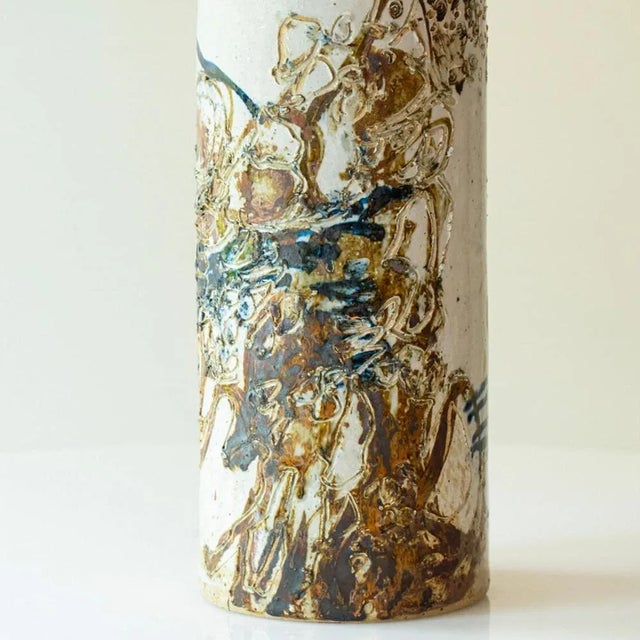 Multicolor Ceramic Table Lamp in Silk Lampshades attributed to R. Houben, 1970 For Sale - Image 15 of 17