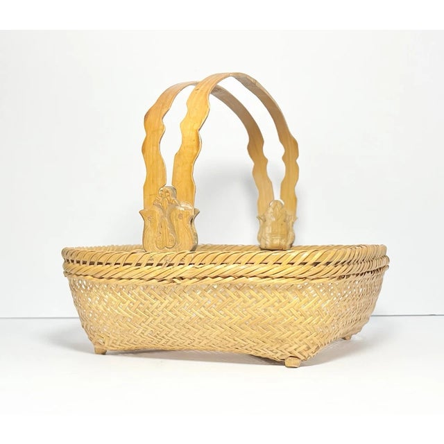 Vintage American Handmade Woven Rattan Wicker Gathering Basket w/Handles 10” Good vintage condition. No damage to wear....