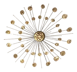 1960s Paul Evans Insp Torch Cut Mid Century Brutalist Sunburst Double Brass Metal Wall Art Sculpture 3.5 Ft Diameter