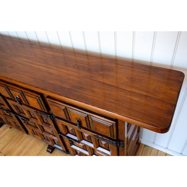 Mid-Century Brutalist Baroque Tuscan Spanish Walnut Iron Sideboard Credenza by Navarro Argudo, 1960 For Sale - Image 11 of 18