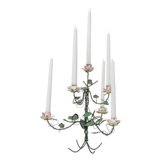 Vintage Italian Tole Floral Candelabra For Sale
