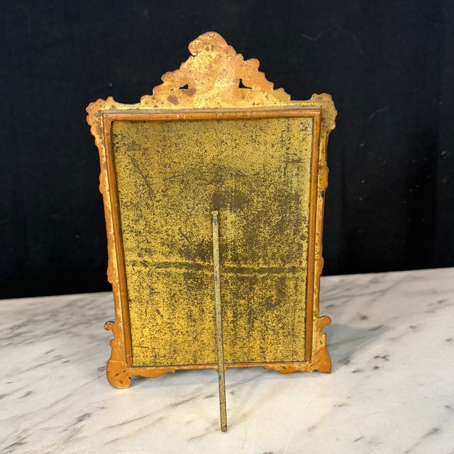Metal Antique French Ornate Gilt Metal Photo Frame With Original Portrait & Pressed Edelweiss For Sale - Image 7 of 7