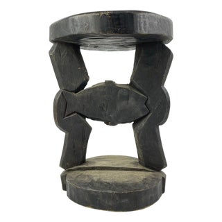 Early 20th Century Tabwa Wood Stool with Fish Design Congo For Sale