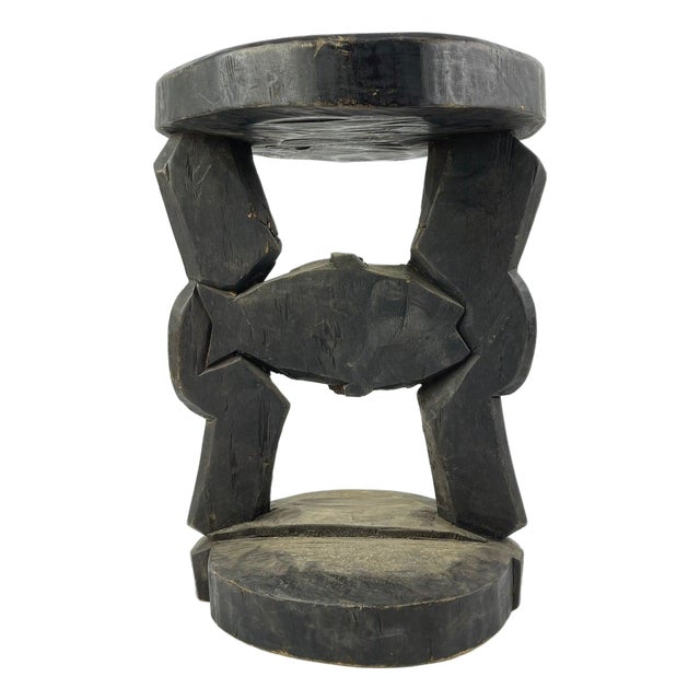 Early 20th Century Tabwa Wood Stool with Fish Design Congo For Sale