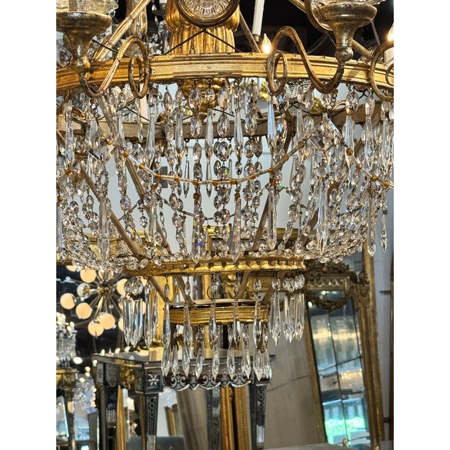 19th Century Italian Tuscan Giltwood and Crystal Chandelier For Sale - Image 4 of 10