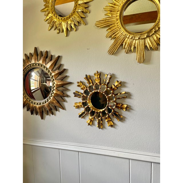 Mid 20th Century 12" French Giltwood Sunburst Mirror With Mirror Inlays For Sale - Image 16 of 17