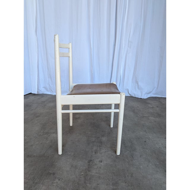 Mid-Century Modern Vintage Dining Chair in White Beech Wood and Brown Leather Look Seat, 1970s For Sale - Image 3 of 18