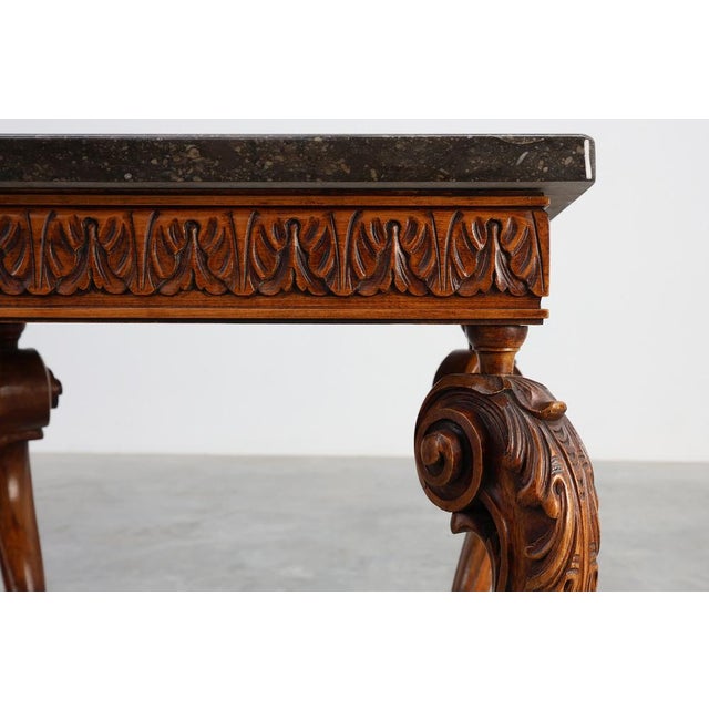 Napoleon III Style Carved Walnut Side Table with Ardune Top, France, 1900s For Sale - Image 9 of 18